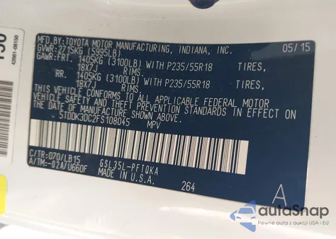 2015 Toyota Sienna Limited 7 Passenger from USA, damaged, VIN 5TDDK3DC2FS108045